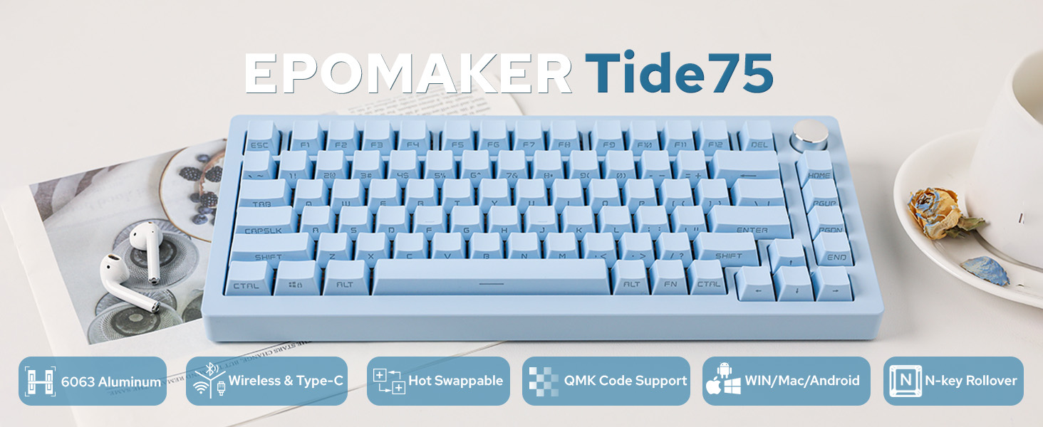 Amazon | EPOMAKER Tide75 QMK/VIAワイヤレスゲーミングキーボード 75